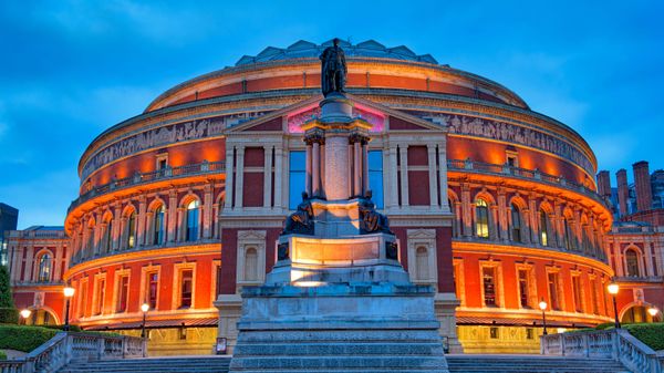 Royal Albert Hall at night, South Kensington, London.