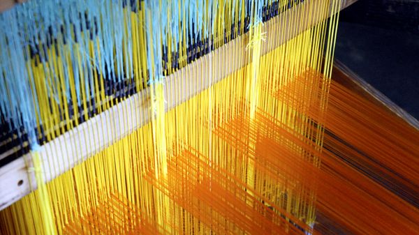 Traditional Nishijin textile weaving in Kyoto Japan