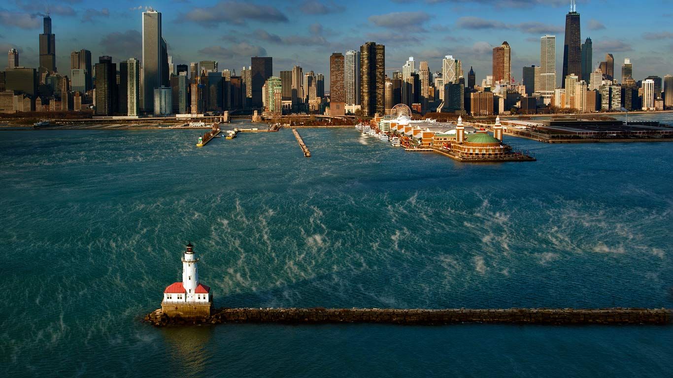 Chicago Harbor Light on Lake Michigan