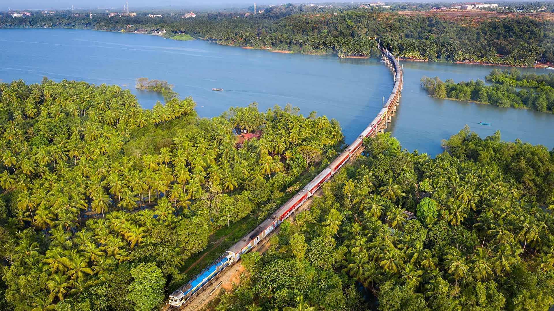 A train crossing the Sharavati Bridge in Karnataka, India