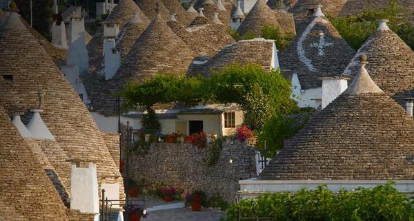 The conical roofs of houses in the town of Alberobello, Italy