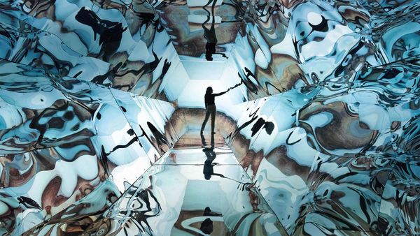 Artist Laura Buckley with her video installation Fata Morgana, Saatchi Gallery, London