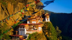 Paro Taktsang, a Buddhist monastery above the Paro Valley in Bhutan (© Peter Adams/Getty Images)(Bing Australia)