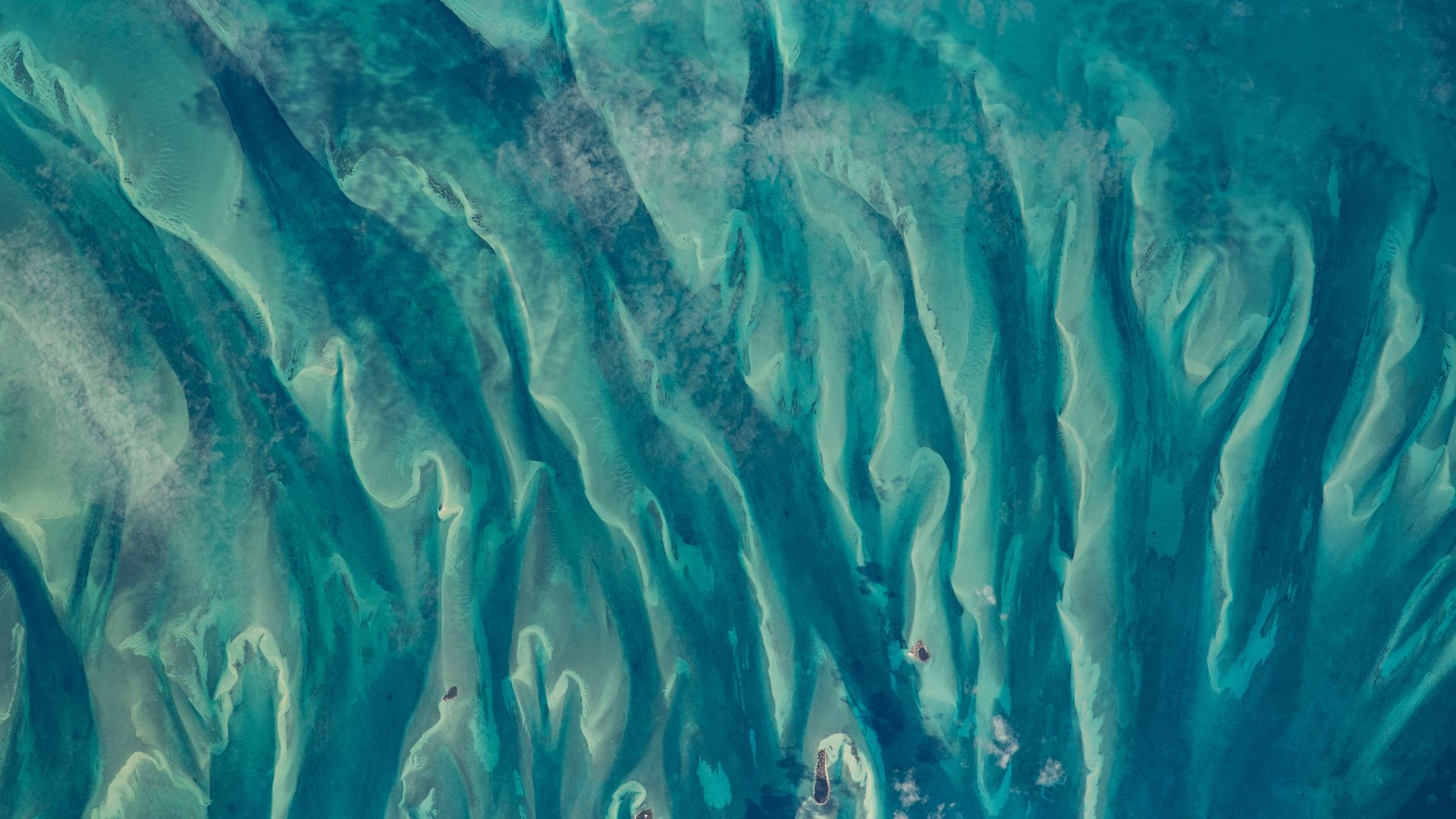 Blue-green waters around the Bahamas as seen from the International Space Station