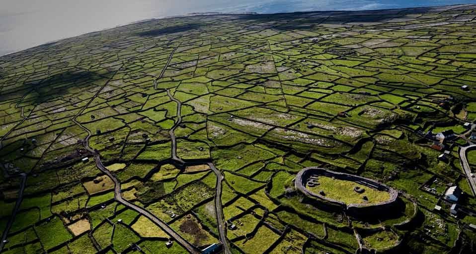 Aerial view over Inishmaan in the Aran Islands, Ireland