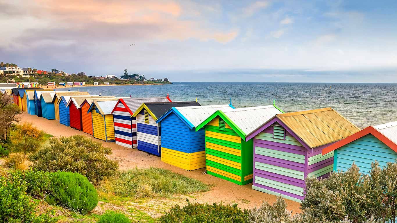 Brighton Bathing Boxes at Brighton Beach, Melbourne, Australia