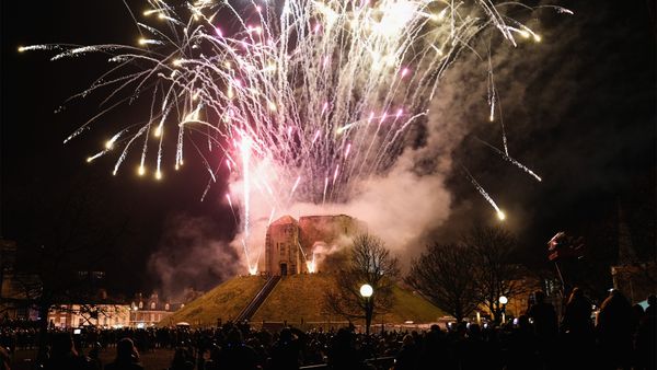 Fireworks at Clifford's Tower during the Jorvik Viking Festival
