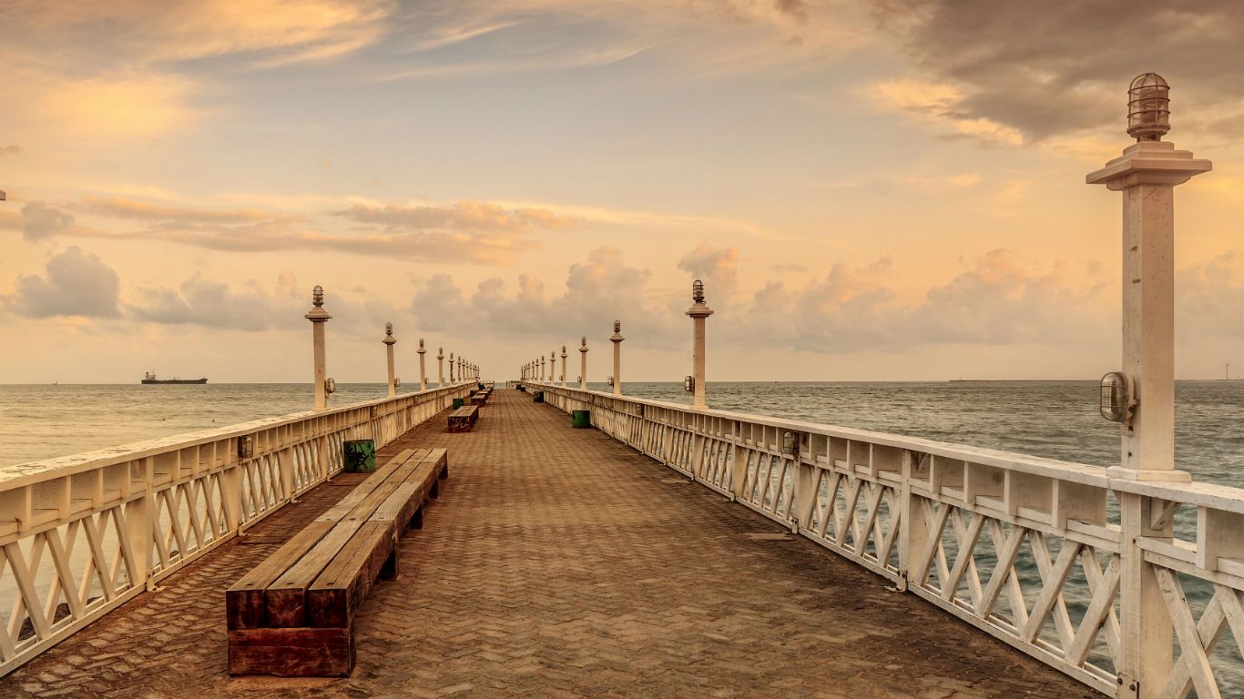 A pier goes through the ocean in Iracema beach, Fortaleza city, Ceará state, Brazil